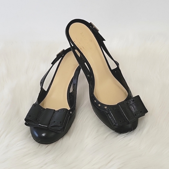 Kate Spade Women's Monica Pumps Close Toe Bow Slingback Black Leather Size 6